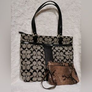 Coach Signature Tote W/ Coach Snake Print Wristlet